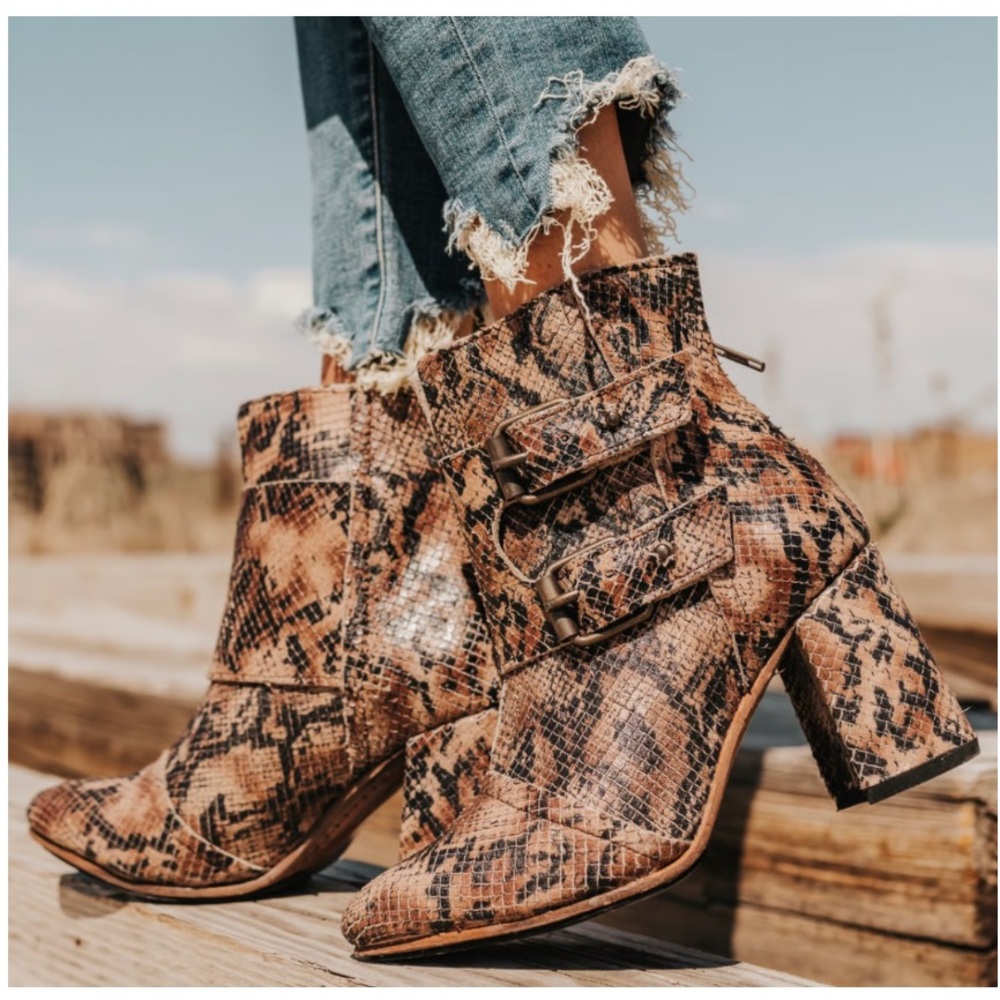 FREEBIRD Joey Snake Print Ankle Booties NEW
